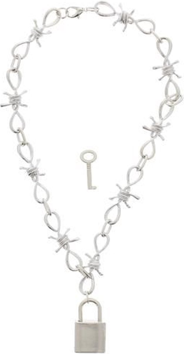Zacs Alter Ego Ketting Barbwire Chain with padlock and key Zilverkleurig